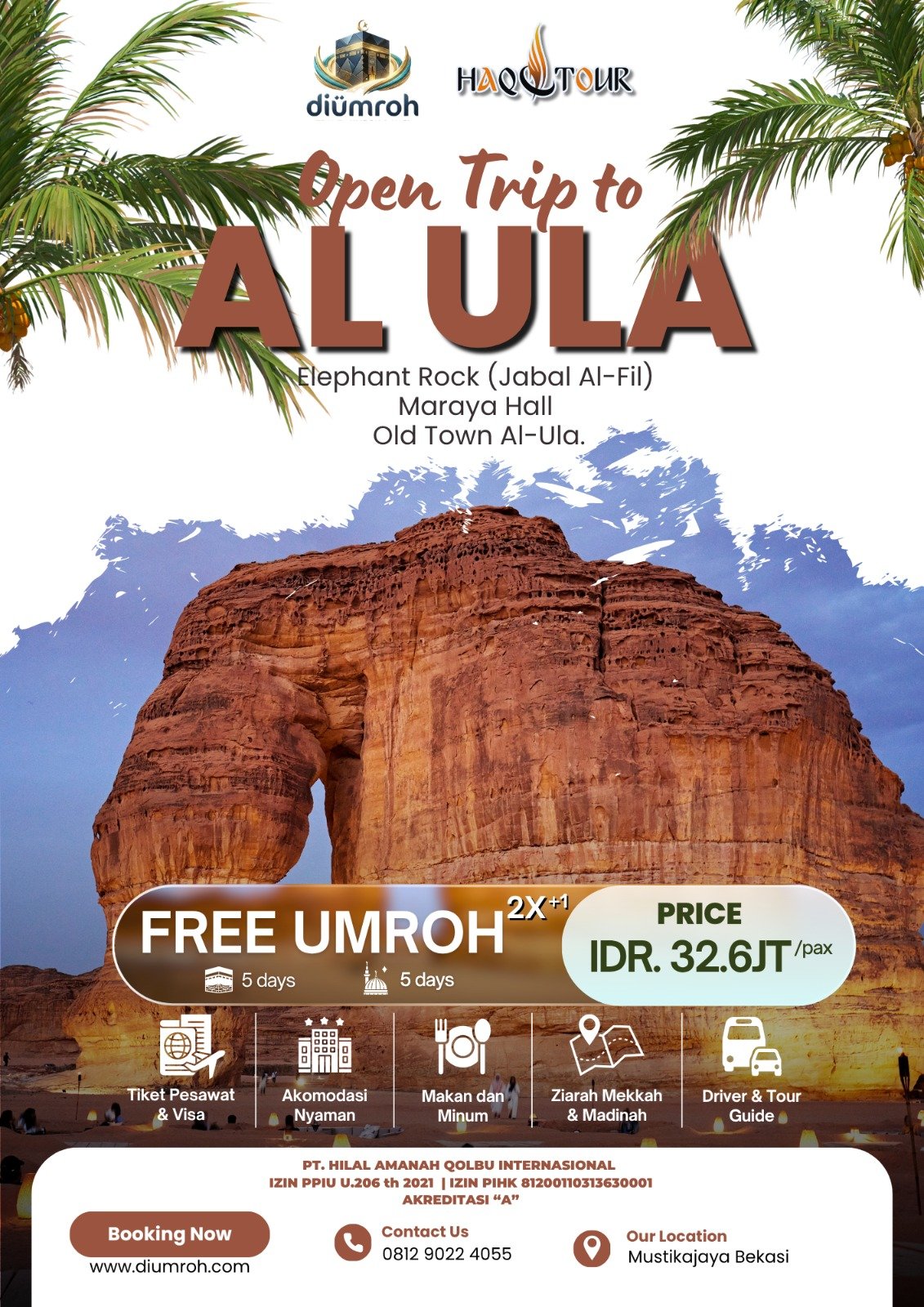 Flyer Promo Paket Umroh Plus Al-Ula 2026 Haqtour Bekasi